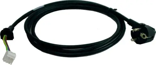 Netzanschlussleitung mit Schukostecker und mehradrigem Anschluss von Wolf. Enthält einen schwarzen Kabelstrang und zwei unterschiedliche Stecker.